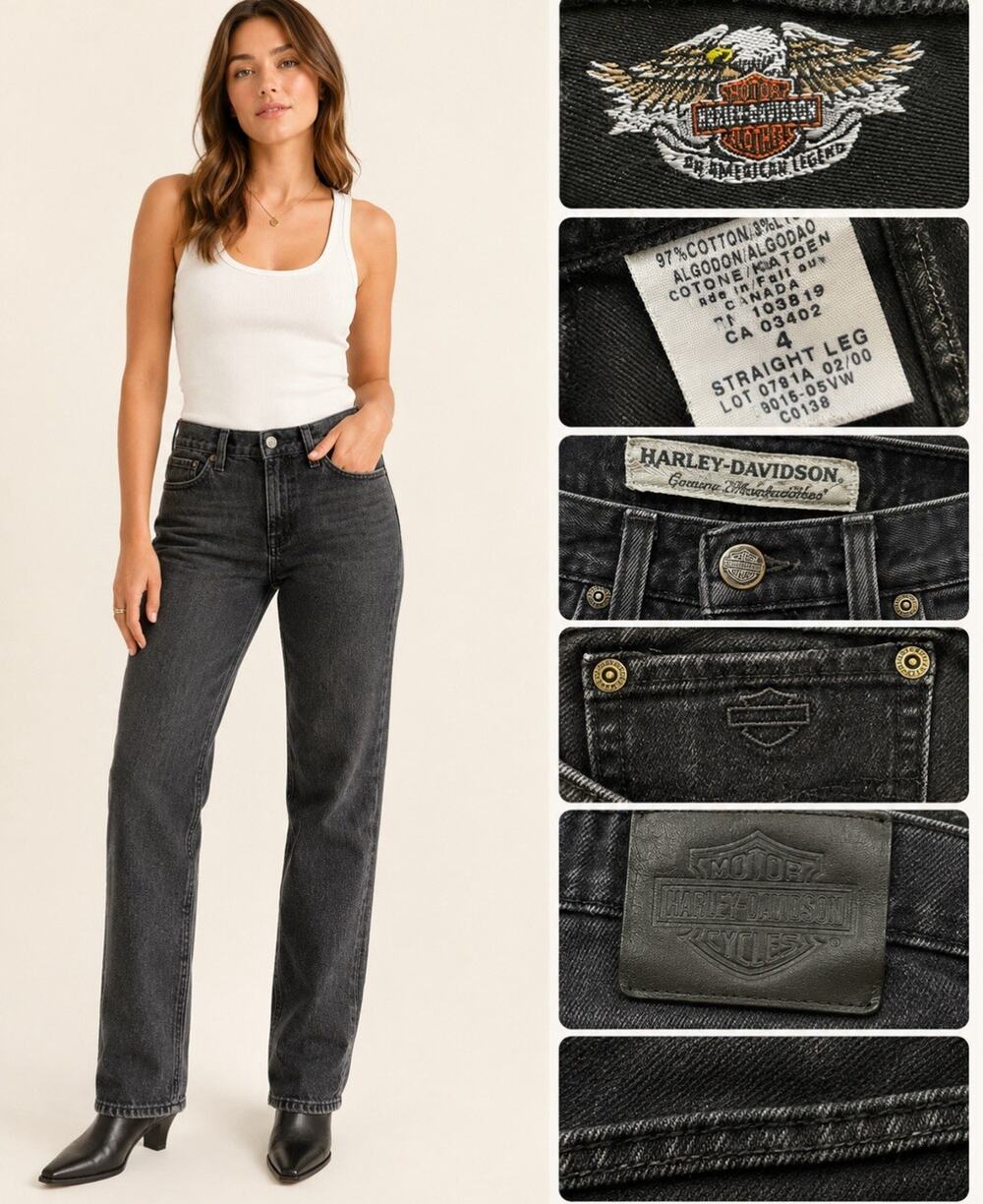 Biker Motorcycle Harley-Davidson Women's Straight Leg Jeans Size 4 Black Denim